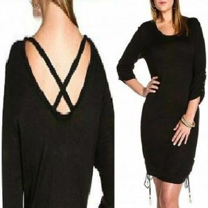 NEW Rocawear Y2K BLACK Sweater Midi 3/4 OPEN X-back Dress  1X 14 16